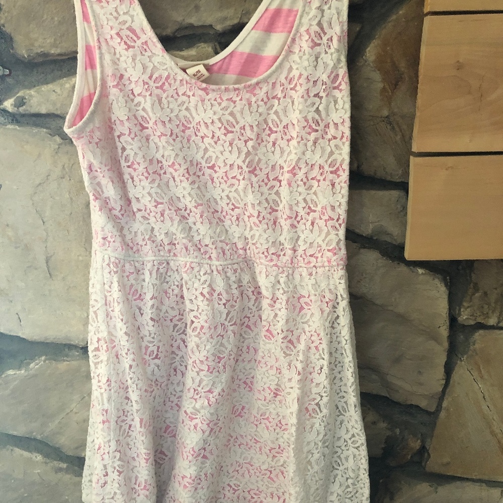 Mossimo Supply Co. Pink & White Striped Lace Dress